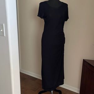 Theory Jilaena Black Short-Sleeve T-Shirt Viscose Dress w/Ruched Drawstring Side